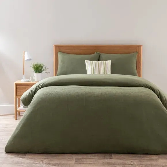 Waffle Duvet Cover Set with Pillowcase - Olive
