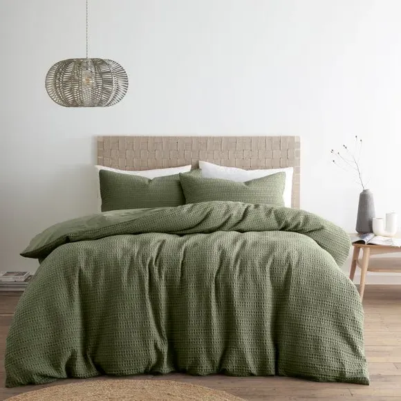 Waffle Duvet Cover Set with Pillowcase - Olive