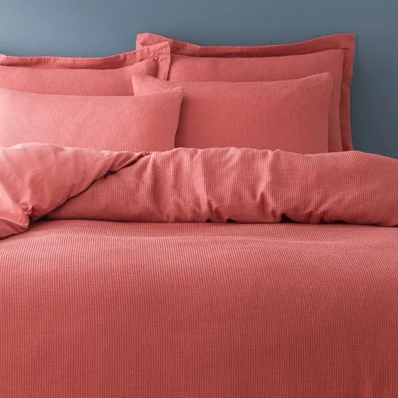 Waffle Duvet Cover Set with Pillowcase - Terracotta