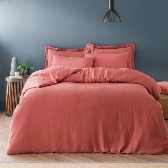 Waffle Duvet Cover Set with Pillowcase - Terracotta