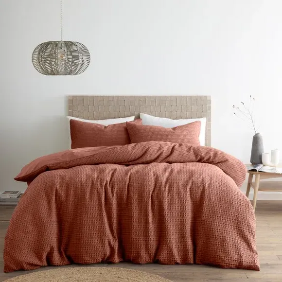 Waffle Duvet Cover Set with Pillowcase - Terracotta