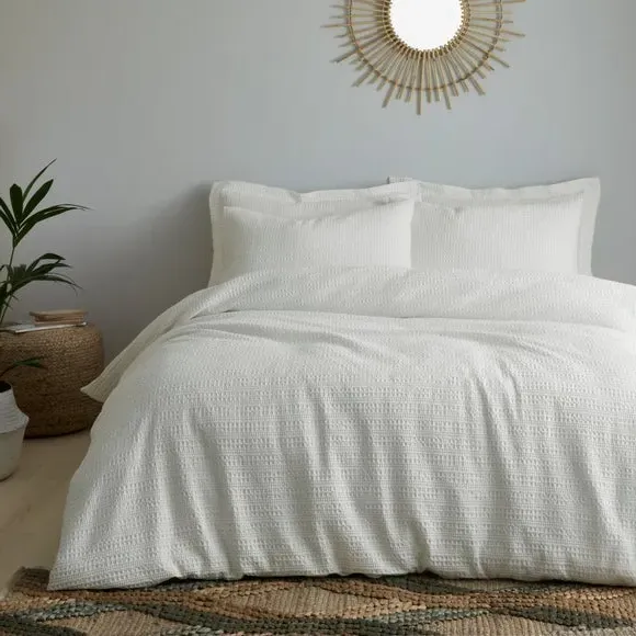 Waffle Duvet Cover Set with Pillowcase - White
