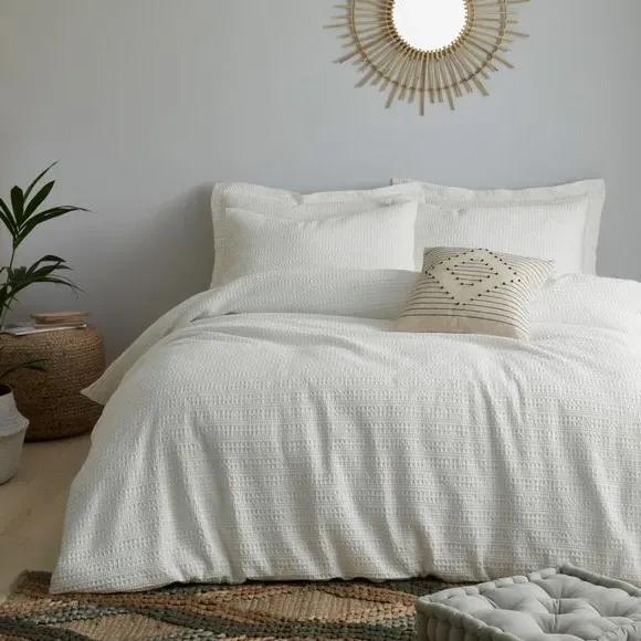 Waffle Duvet Cover Set with Pillowcase - White