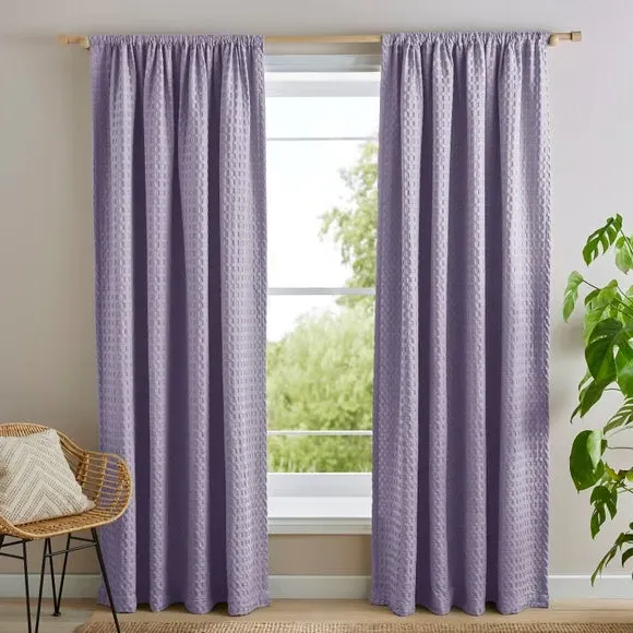Waffle Slot Top Curtains - Lilac, Polycotton