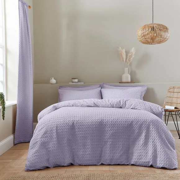 Waffle Slot Top Curtains - Lilac, Polycotton