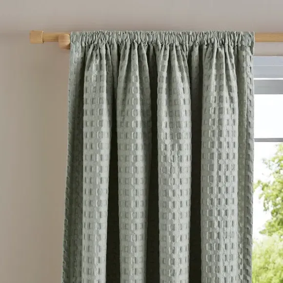 Waffle Slot Top Curtains - Sage, Polycotton