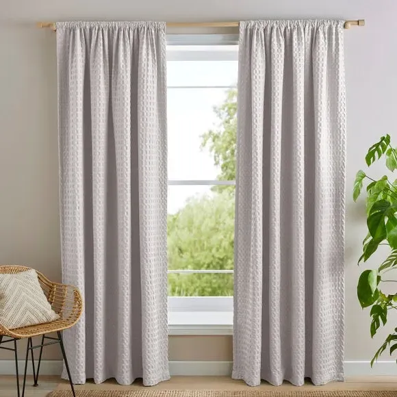 Waffle Slot Top Curtains - Sandstone, Polycotton