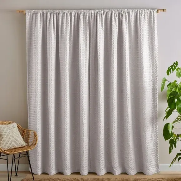 Waffle Slot Top Curtains - Sandstone, Polycotton