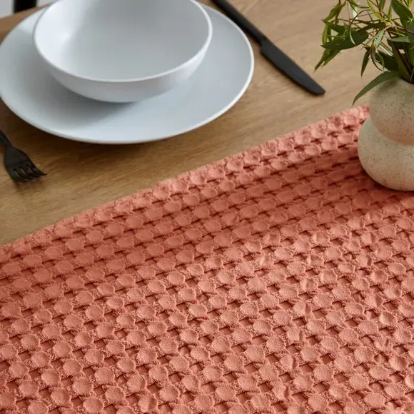 Waffle Table Runner - Rust, Cotton