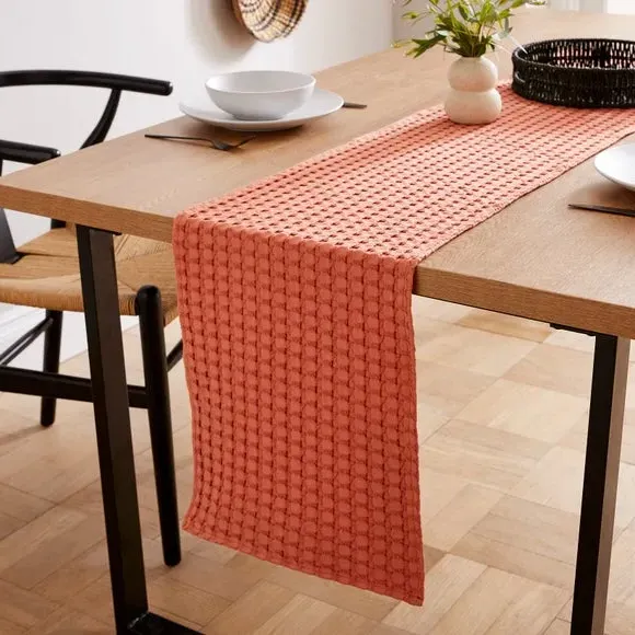 Waffle Table Runner - Rust, Cotton