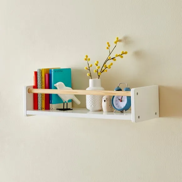 Wall Book Shelf with Clothing Rail - White, Wood image