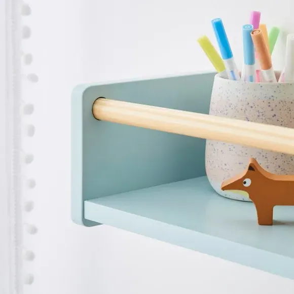 Wall Bookshelf with Clothes Rail - Blue