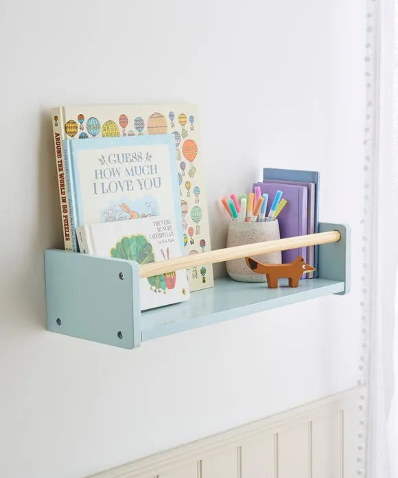 Wall Bookshelf with Clothes Rail - Blue image