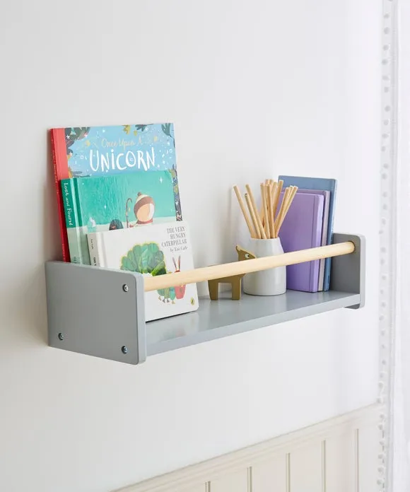 Wall Bookshelf with Clothes Rail - Grey