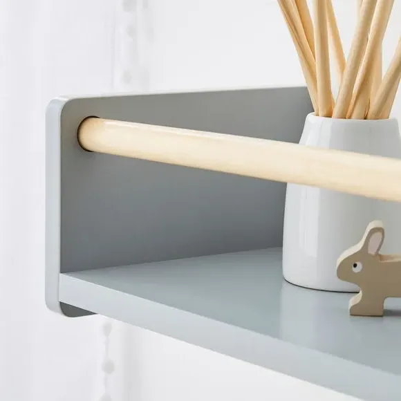 Wall Bookshelf with Clothes Rail - Grey