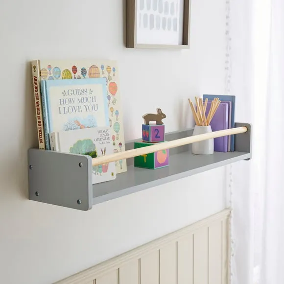 Wall Bookshelf with Clothes Rail - Grey image