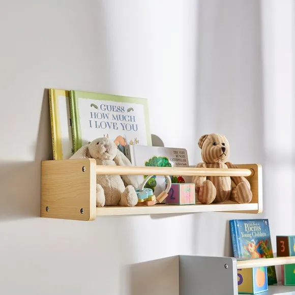 Wall Bookshelf with Clothes Rail - Natural