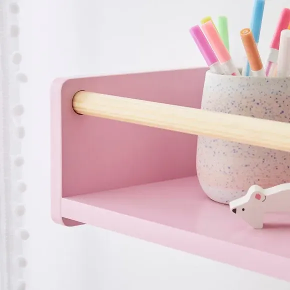 Wall Bookshelf with Clothes Rail - Pink