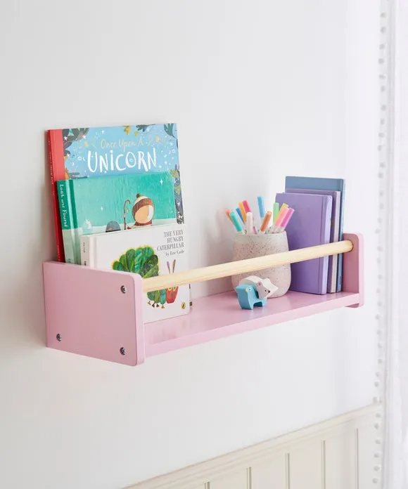 Wall Bookshelf with Clothes Rail - Pink