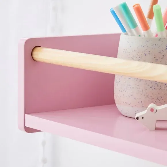 Wall Bookshelf with Clothes Rail - Pink