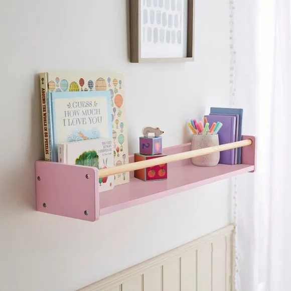 Wall Bookshelf with Clothes Rail - Pink