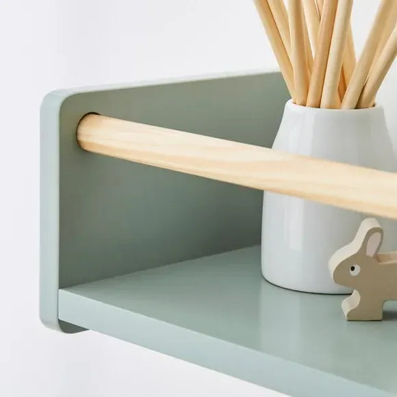 Wall Bookshelf with Clothes Rail - Sage