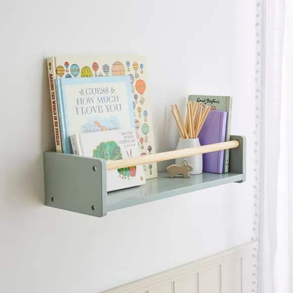 Wall Bookshelf with Clothes Rail - Sage