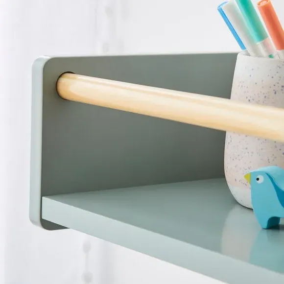 Wall Bookshelf with Clothes Rail - Sage