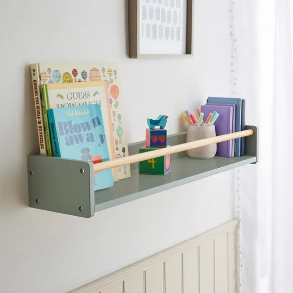 Wall Bookshelf with Clothes Rail - Sage