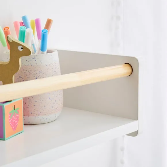 Wall Bookshelf with Clothes Rail - White