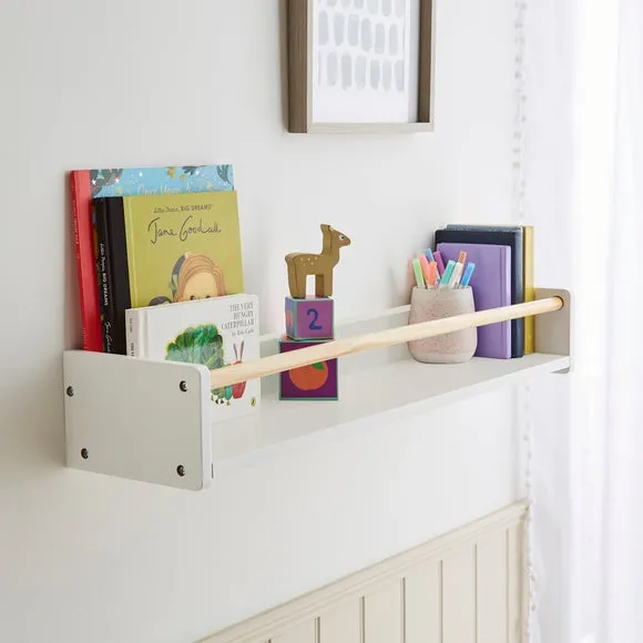 Wall Bookshelf with Clothes Rail - White