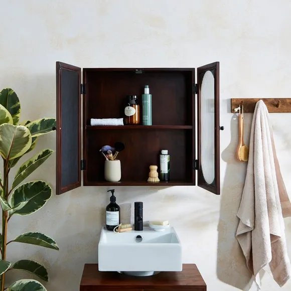 Wall Cabinet with Mirror - Brown, Acacia Wood