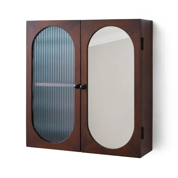 Wall Cabinet with Mirror - Brown, Acacia Wood