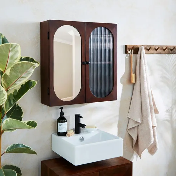 Wall Cabinet with Mirror - Brown, Acacia Wood
