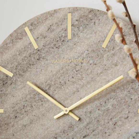 Wall Clock with Marble Design - Light Grey, Wood