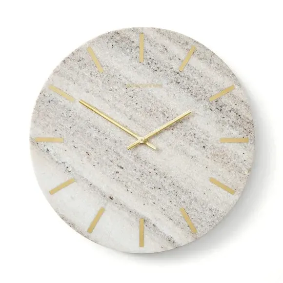 Wall Clock with Marble Design - Light Grey, Wood