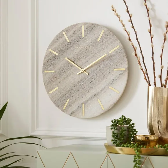 Wall Clock with Marble Design - Light Grey, Wood image
