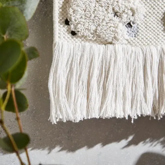 Wall Hanging with Embroidery - Natural