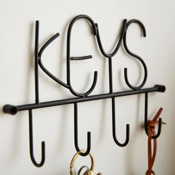 Wall Key Hook with 4 Hooks - Black