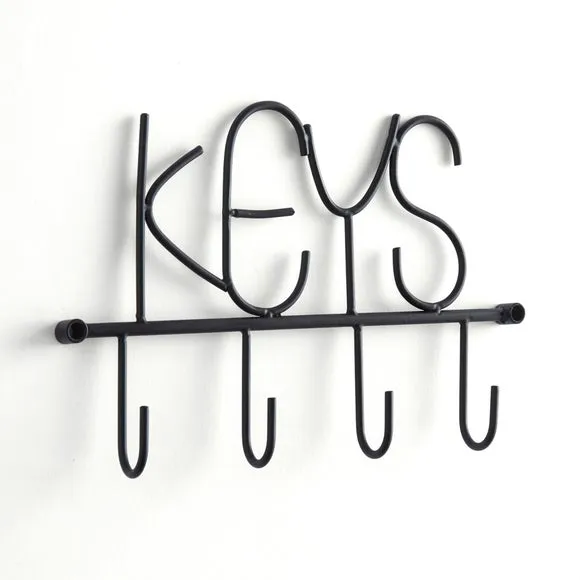 Wall Key Hook with 4 Hooks - Black