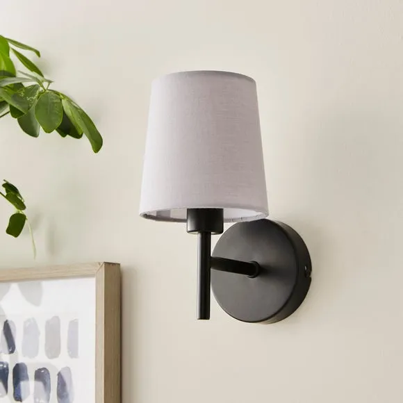 Wall Light with Dimmer - Grey, Fabric
