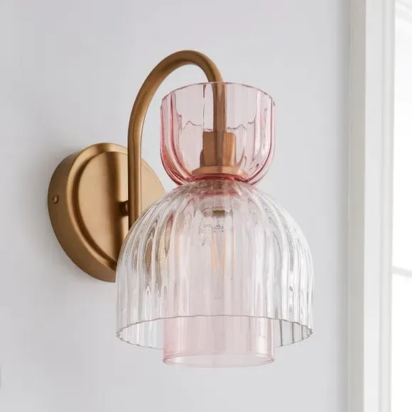 Wall Light with Fluted Shade - Pink, Glass
