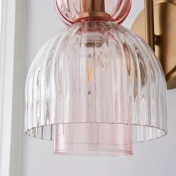 Wall Light with Fluted Shade - Pink, Glass