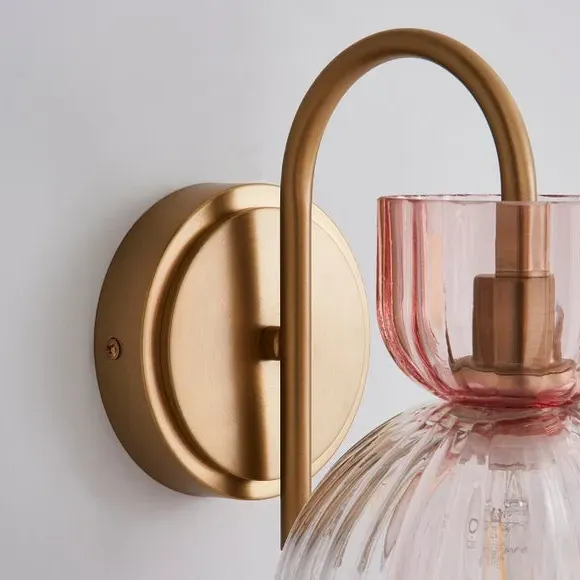Wall Light with Fluted Shade - Pink, Glass