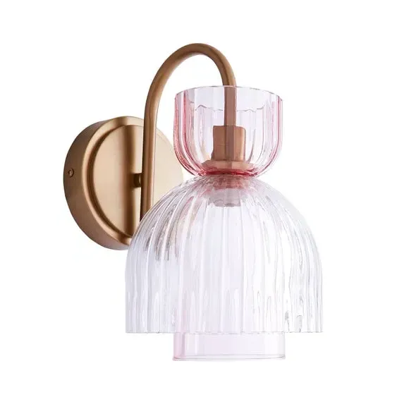 Wall Light with Fluted Shade - Pink, Glass