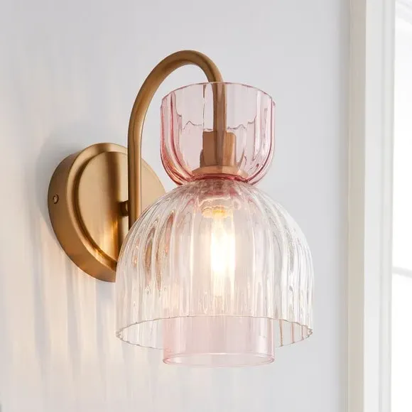 Wall Light with Fluted Shade - Pink, Glass image
