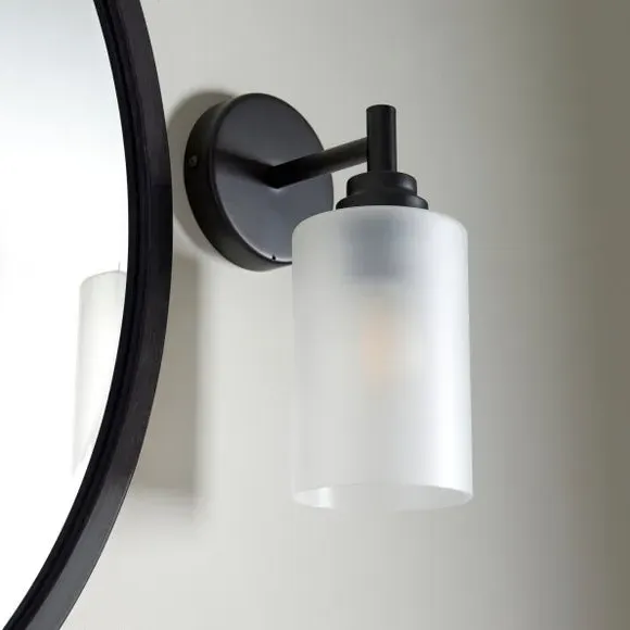 Wall Light with Frosted Glass - Black, Metal