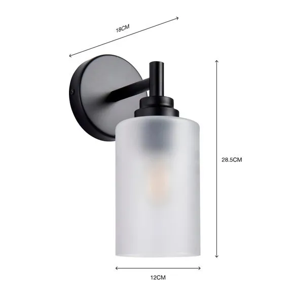 Wall Light with Frosted Glass - Black, Metal