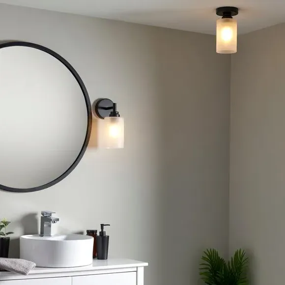 Wall Light with Frosted Glass - Black, Metal