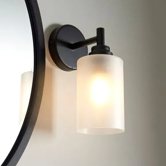 Wall Light with Frosted Glass - Black, Metal image